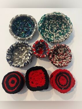Handmade Crochet Bowls & Coasters Set Mixed Colors Sizes Unique Gift Lot